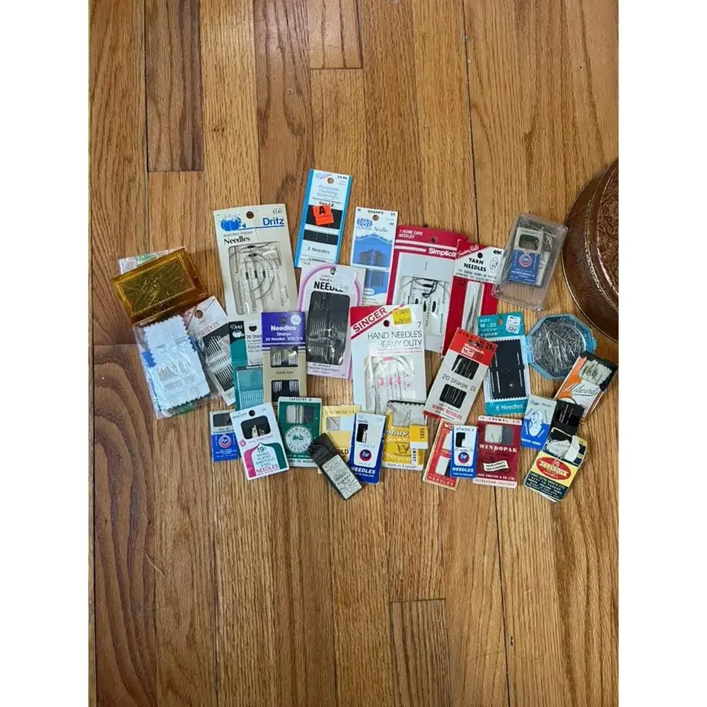 Vintage Sewing Needle Lot in Decorative Tin, Sewing Notions Craft Supply Lot